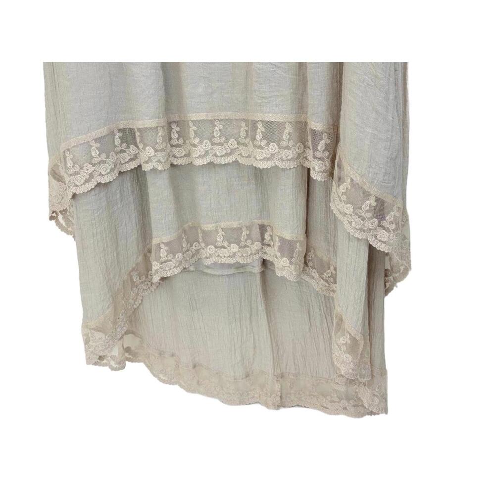 AGB Women’s 16 Beige Sleeveless Hi-Low Tiered Skirt Pleated Neck - Picture 5 of 8